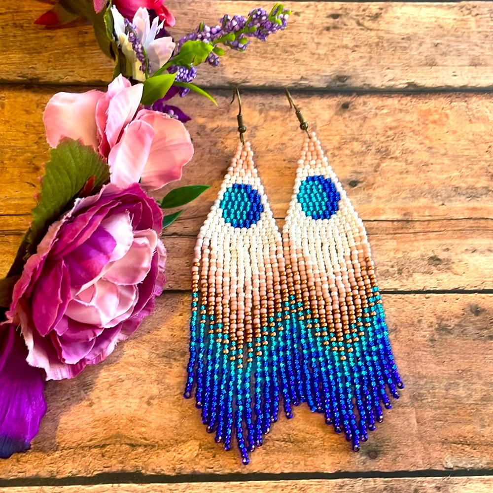Blue moon beaded Earring